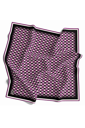 Twill Çıtır Desenli Mürdüm Renkli 90x90 Eşarp (İpek İçermez) Kenar Dikiş Şekli El Dikişli