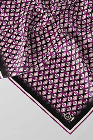 Twill Çıtır Desenli Mürdüm Renkli 90x90 Eşarp (İpek İçermez) Kenar Dikiş Şekli El Dikişli