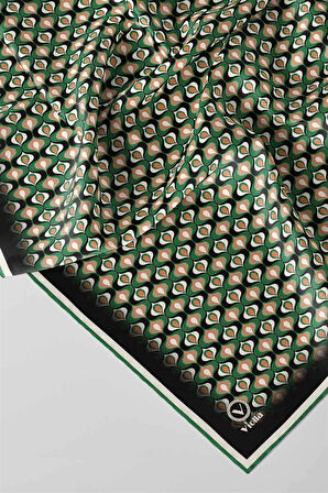 Twill Çıtır Desenli Petrol Yeşili Renkli 90x90 Eşarp (İpek İçermez) Kenar Dikiş Şekli El Dikişli