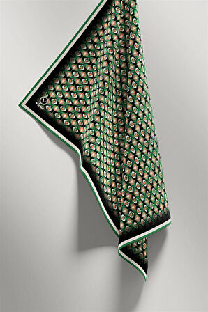 Twill Çıtır Desenli Petrol Yeşili Renkli 90x90 Eşarp (İpek İçermez) Kenar Dikiş Şekli El Dikişli