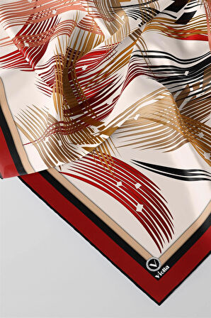 Twill Geometrik Desenli Bordo Renkli 90x90 Eşarp (İpek İçermez) Kenar Dikiş Şekli El Dikişli