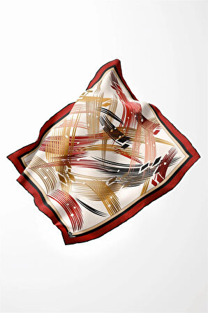 Twill Geometrik Desenli Bordo Renkli 90x90 Eşarp (İpek İçermez) Kenar Dikiş Şekli El Dikişli