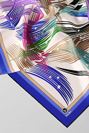 Twill Geometrik Desenli Saks Renkli 90x90 Eşarp (İpek İçermez) Kenar Dikiş Şekli El Dikişli