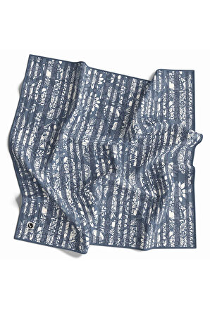 Twill Batik Şal Desenli İndigo Renkli 90x90 Eşarp (İpek İçermez) Kenar Dikiş Şekli El Dikişli