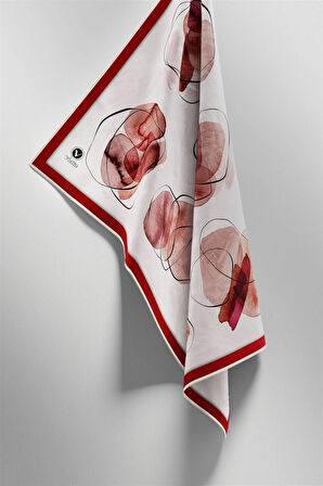 Twill Sulu Boya Geometrik Desenli Bordo Renkli 90x90 Eşarp (İpek İçermez) Kenar Dikiş Şekli El Dikişli