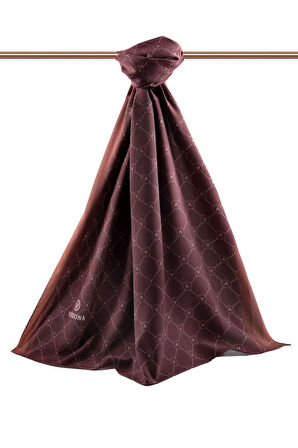 LÜKS MEDİNE İPEĞİ MONOGRAM DESENLİ BAKIR RENKLİ 75X195 KIRIŞMAZ ŞAL MOSS KREP DİKİŞ TİPİ İTALYAN DİKİŞLİ