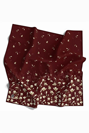Kristal Çıtır Çiçek Desenli Bordo Renkli 90x90 Eşarp (İpek İçermez) Kenar Dikiş Şekli El Dikişli