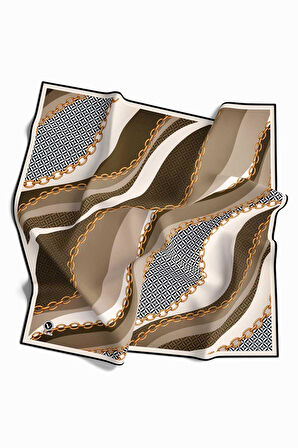 Kristal Zincir Desenli Bej Renkli 90x90 Eşarp (İpek İçermez) Dikim Şekli : El Dikişi