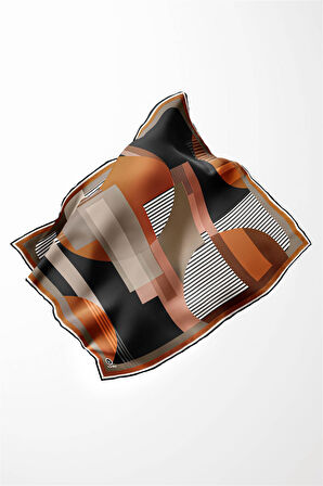 Twill Çizgili Ve Geometrik Desenli Taba Renkli 90x90 Eşarp (İpek İçermez) Kenar Dikiş Şekli El Dikişli