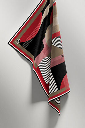 Twill Çizgili Ve Geometrik Desenli Bordo Renkli 90x90 Eşarp (İpek İçermez) Kenar Dikiş Şekli El Dikişli