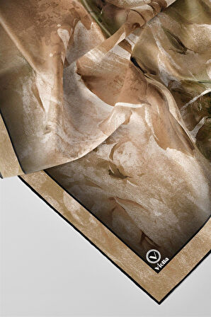 Twill Sulu Boyalı Çiçek Desenli Bej Renkli 90x90 Eşarp (İpek İçermez) Kenar Dikiş Şekli El Dikişli