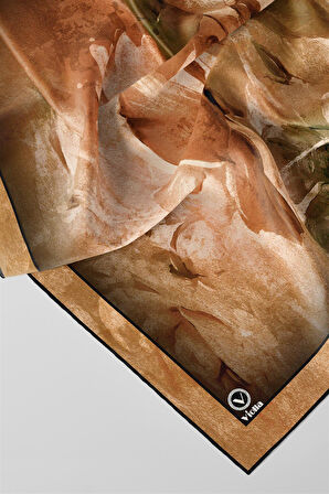 Twill Sulu Boyalı Çiçek Desenli Taba Renkli 90x90 Eşarp (İpek İçermez) Kenar Dikiş Şekli El Dikişli