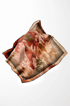 Twill Sulu Boyalı Çiçek Desenli Bordo Renkli 90x90 Eşarp (İpek İçermez) Kenar Dikiş Şekli El Dikişli