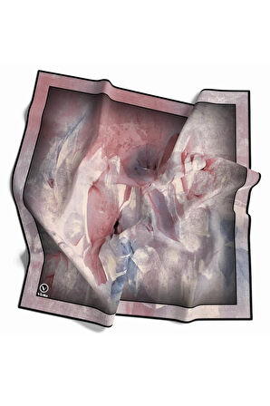 Twill Sulu Boyalı Çiçek Desenli Pudra Renkli 90x90 Eşarp (İpek İçermez) Kenar Dikiş Şekli El Dikişli