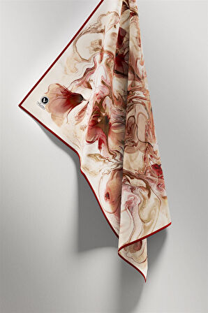 Twill Soyut Desenli Bordo Renkli 90x90 Eşarp (İpek İçermez) Kenar Dikiş Şekli El Dikişli