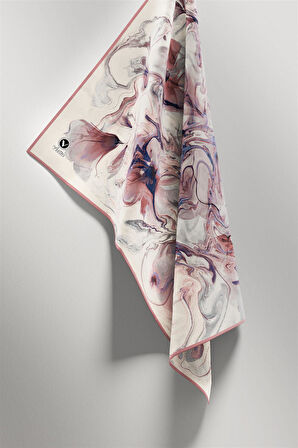 Twill Soyut Desenli Pudra Renkli 90x90 Eşarp (İpek İçermez) Kenar Dikiş Şekli El Dikişli