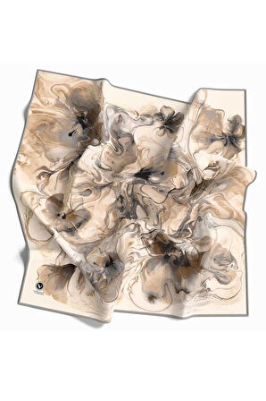 Twill Soyut Desenli Gri Renkli 90x90 Eşarp (İpek İçermez) Kenar Dikiş Şekli El Dikişli