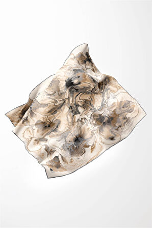 Twill Soyut Desenli Gri Renkli 90x90 Eşarp (İpek İçermez) Kenar Dikiş Şekli El Dikişli