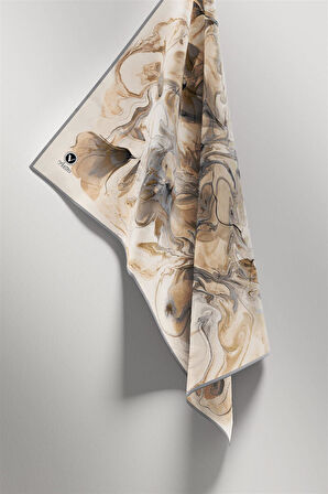 Twill Soyut Desenli Gri Renkli 90x90 Eşarp (İpek İçermez) Kenar Dikiş Şekli El Dikişli