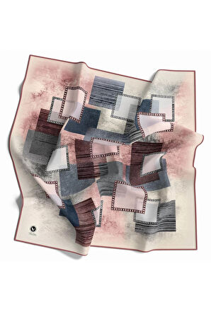 Twill Batik Desenli Pudra Renkli 90x90 Eşarp (İpek İçermez) Kenar Dikiş Şekli El Dikişli