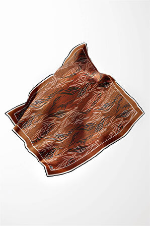 Twill Soyut Çizgi Desenli Taba Renkli 90x90 Eşarp (İpek İçermez) Kenar Dikiş Şekli El Dikişli