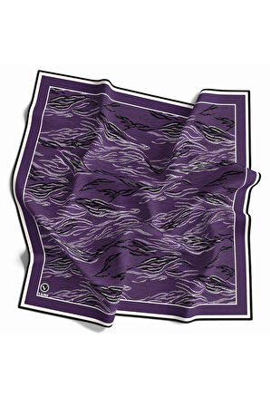 Twill Soyut Çizgi Desenli Mor Renkli 90x90 Eşarp (İpek İçermez) Kenar Dikiş Şekli El Dikişli