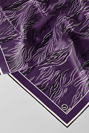 Twill Soyut Çizgi Desenli Mor Renkli 90x90 Eşarp (İpek İçermez) Kenar Dikiş Şekli El Dikişli