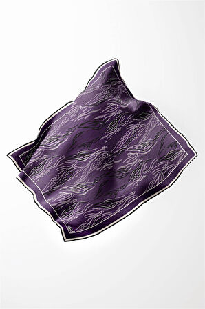 Twill Soyut Çizgi Desenli Mor Renkli 90x90 Eşarp (İpek İçermez) Kenar Dikiş Şekli El Dikişli