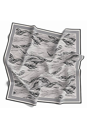 Twill Soyut Çizgi Desenli Gri Renkli 90x90 Eşarp (İpek İçermez) Kenar Dikiş Şekli El Dikişli