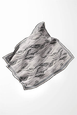 Twill Soyut Çizgi Desenli Gri Renkli 90x90 Eşarp (İpek İçermez) Kenar Dikiş Şekli El Dikişli