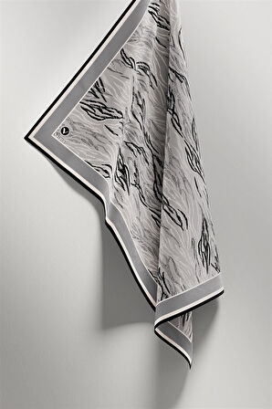 Twill Soyut Çizgi Desenli Gri Renkli 90x90 Eşarp (İpek İçermez) Kenar Dikiş Şekli El Dikişli