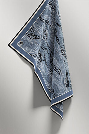 Twill Soyut Çizgi Desenli İndigo Renkli 90x90 Eşarp (İpek İçermez) Kenar Dikiş Şekli El Dikişli