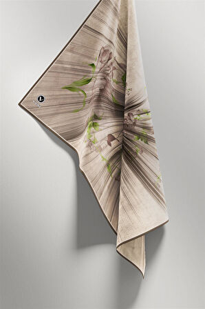 Twill Çiçekli Desenli Taş Renkli 90x90 Eşarp (İpek İçermez) Kenar Dikiş Şekli El Dikişli