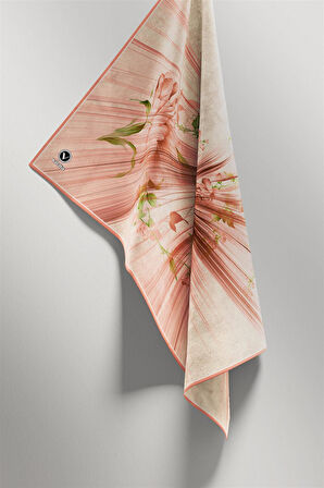 Twill Çiçekli Desenli Somon Renkli 90x90 Eşarp (İpek İçermez) Kenar Dikiş Şekli El Dikişli