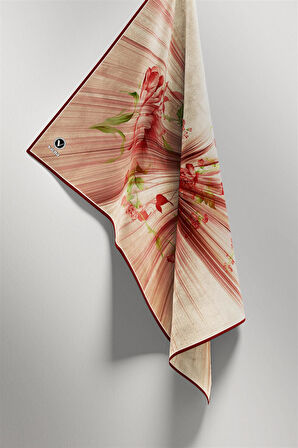 Twill Çiçekli Desenli Bordo Renkli 90x90 Eşarp (İpek İçermez) Kenar Dikiş Şekli El Dikişli