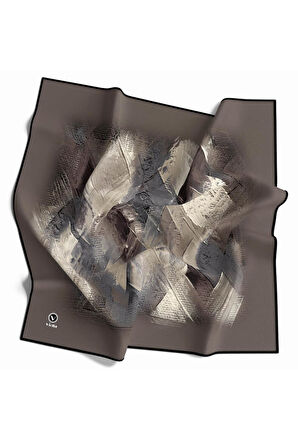 Twill Fırça Efektli Desenli Taş Renkli 90x90 Eşarp (İpek İçermez) Kenar Dikiş Şekli El Dikişli