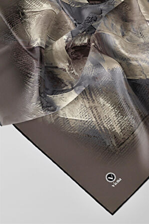 Twill Fırça Efektli Desenli Taş Renkli 90x90 Eşarp (İpek İçermez) Kenar Dikiş Şekli El Dikişli