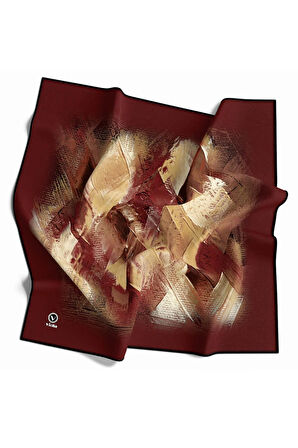 Twill Fırça Efektli Desenli Bordo Renkli 90x90 Eşarp (İpek İçermez) Kenar Dikiş Şekli El Dikişli