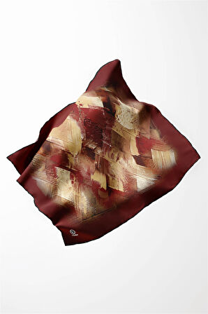Twill Fırça Efektli Desenli Bordo Renkli 90x90 Eşarp (İpek İçermez) Kenar Dikiş Şekli El Dikişli