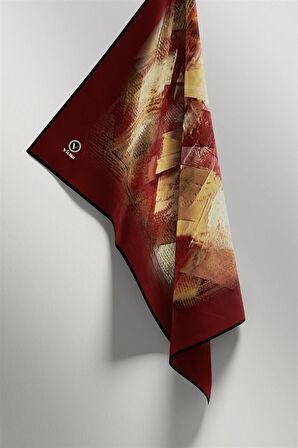 Twill Fırça Efektli Desenli Bordo Renkli 90x90 Eşarp (İpek İçermez) Kenar Dikiş Şekli El Dikişli