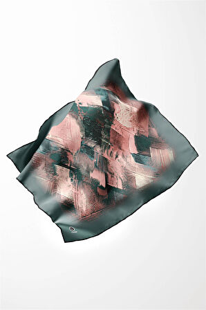 Twill Fırça Efektli Desenli Mint Yeşili Renkli 90x90 Eşarp (İpek İçermez) Kenar Dikiş Şekli El Dikişli