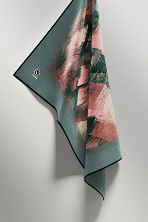 Twill Fırça Efektli Desenli Mint Yeşili Renkli 90x90 Eşarp (İpek İçermez) Kenar Dikiş Şekli El Dikişli