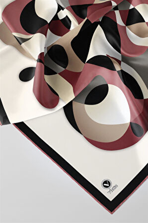 Twill Geometrik Desenli Pudra Renkli 90x90 Eşarp (İpek İçermez) Kenar Dikiş Şekli El Dikişli