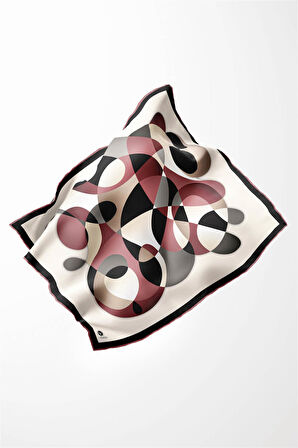 Twill Geometrik Desenli Pudra Renkli 90x90 Eşarp (İpek İçermez) Kenar Dikiş Şekli El Dikişli