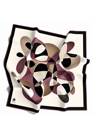 Twill Geometrik Desenli Mürdüm Renkli 90x90 Eşarp (İpek İçermez) Kenar Dikiş Şekli El Dikişli