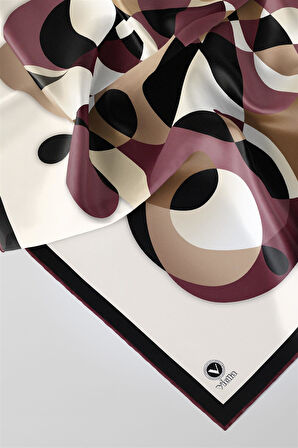 Twill Geometrik Desenli Mürdüm Renkli 90x90 Eşarp (İpek İçermez) Kenar Dikiş Şekli El Dikişli