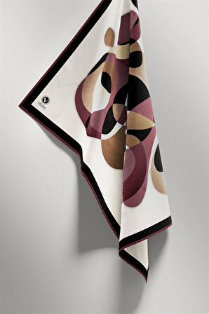 Twill Geometrik Desenli Mürdüm Renkli 90x90 Eşarp (İpek İçermez) Kenar Dikiş Şekli El Dikişli