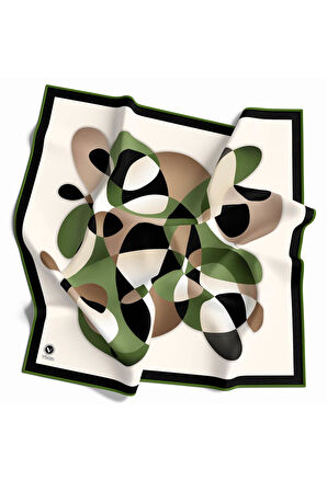 Twill Geometrik Desenli Zümrüt Yeşili Renkli 90x90 Eşarp (İpek İçermez) Kenar Dikiş Şekli El Dikişli