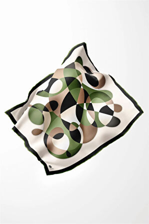 Twill Geometrik Desenli Zümrüt Yeşili Renkli 90x90 Eşarp (İpek İçermez) Kenar Dikiş Şekli El Dikişli