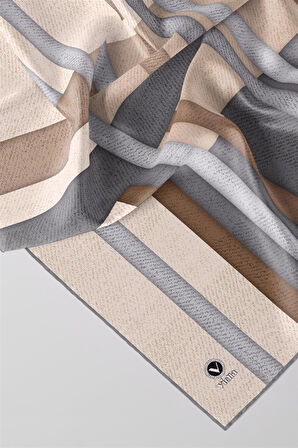 Twill Renkli Şerit Desenli Gri Renkli 90x90 Eşarp (İpek İçermez) Kenar Dikiş Şekli El Dikişli